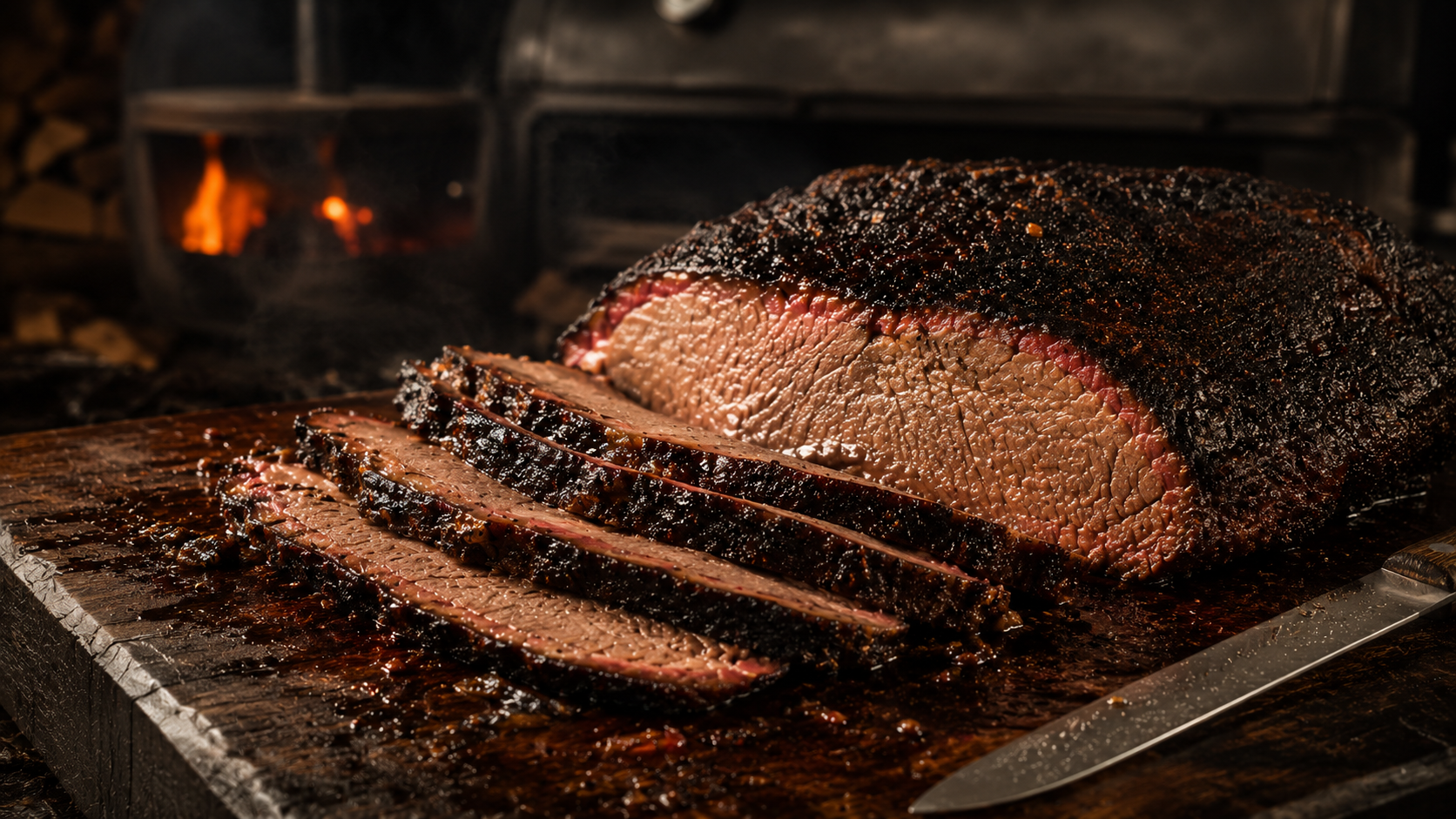 Sliced Texas-style brisket